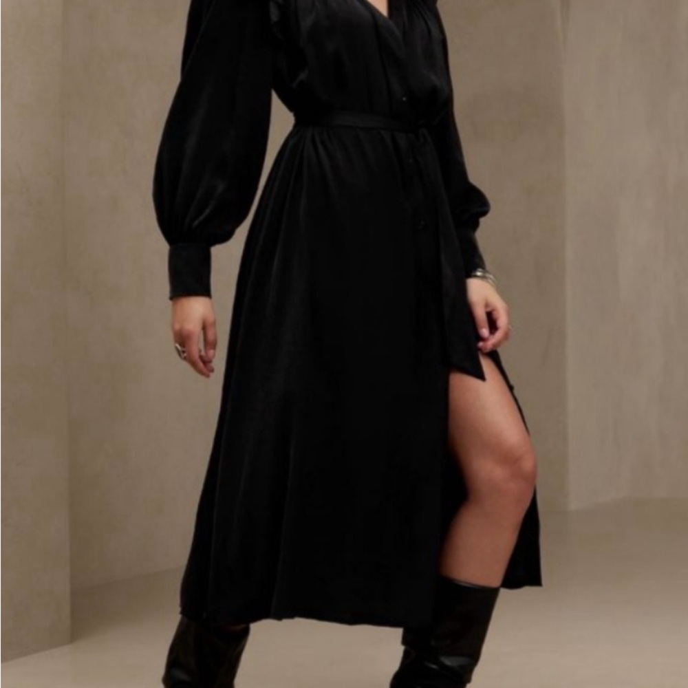 Banana Republic Black Flutter Midi Dress - long sleeve